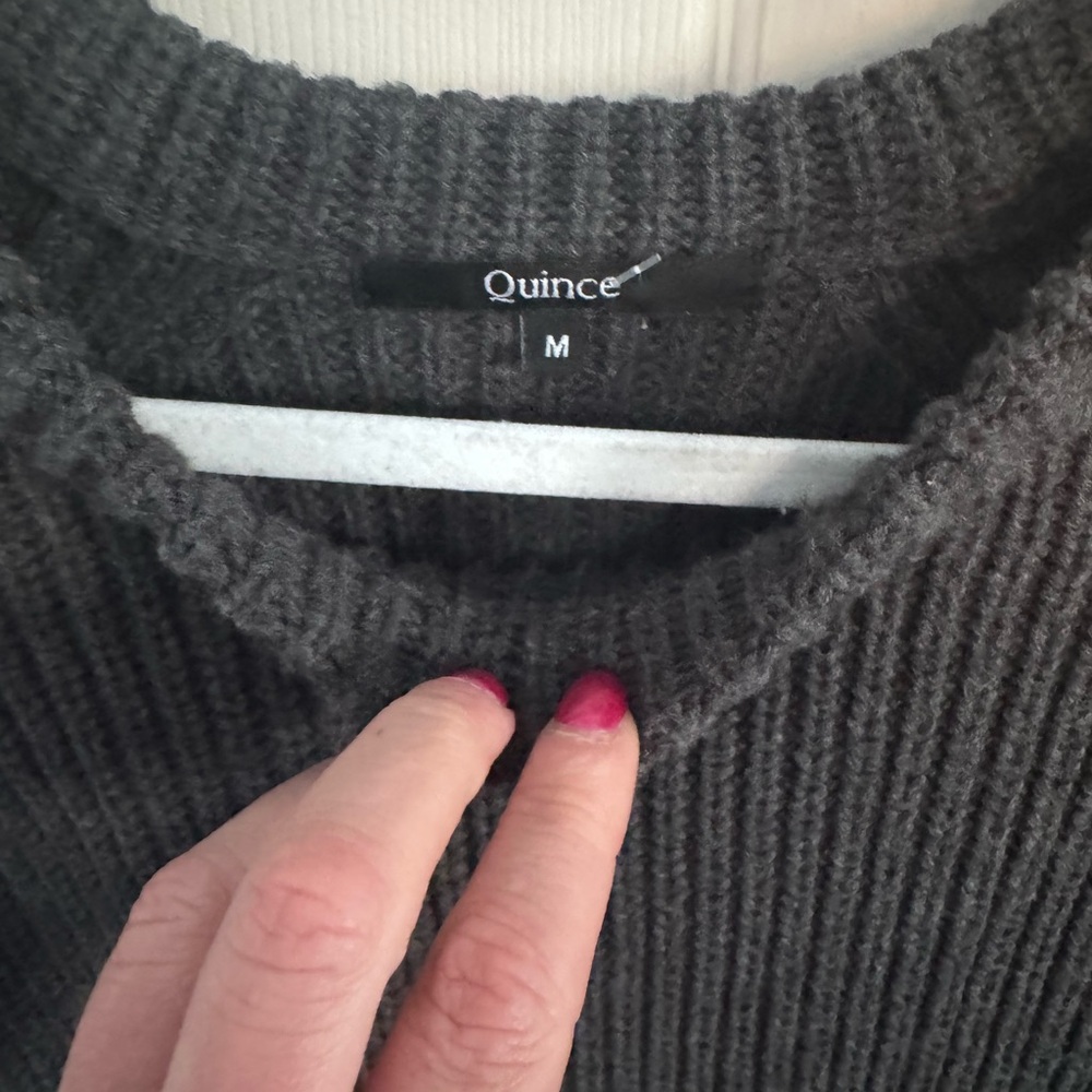 Quince Organic Cotton Gray Sweater Chunky Fisherman Crew Rib Ribbed Knit Size M - Picture 3 of 12